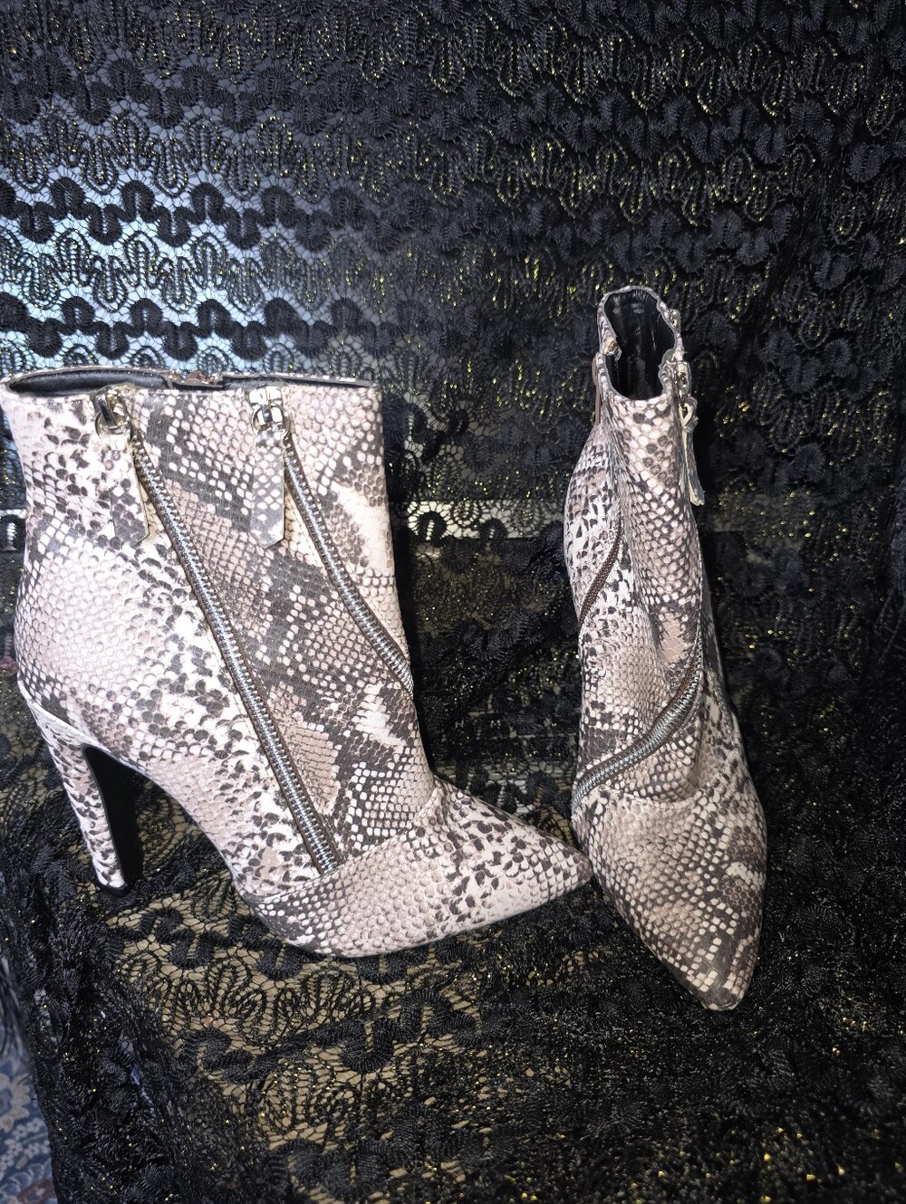 Qupid Snake-Print Ankle Booties in Neutral Taupe - Picture 2 of 11